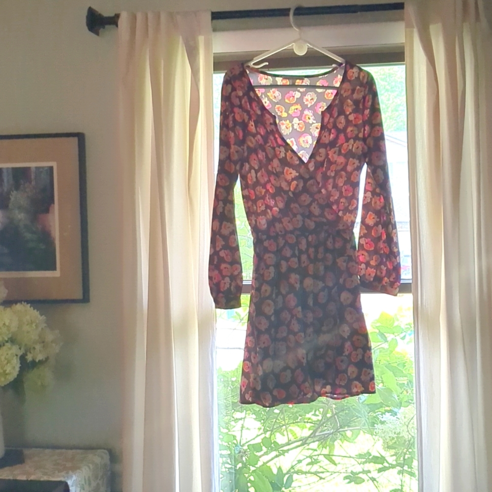 Collective Concepts Purple, Pink Floral Mini Dress, Long Sleeves - Medium EUC